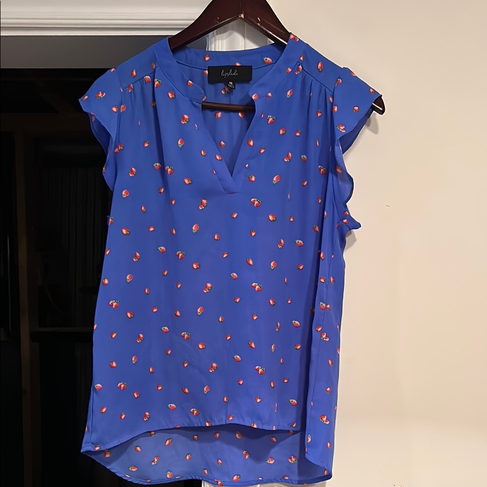 Chic Blue Flutter Sleeve Ruffled Blouse